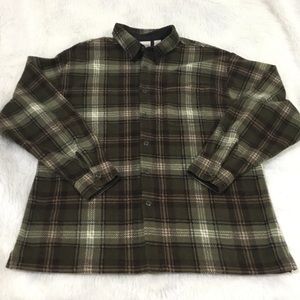 Field master men’s button down fleece warm green plaid shirt jacket size XLT